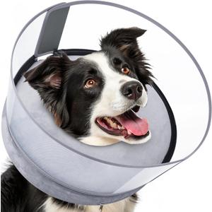 BARKLESS Dog Donut Collar, 2-in-1 Inflatable Dog Collars for After Surgery to Stop Licking Wounds, Patented Protective Donut Cone with High Shield for Large Pets (Grey, L)