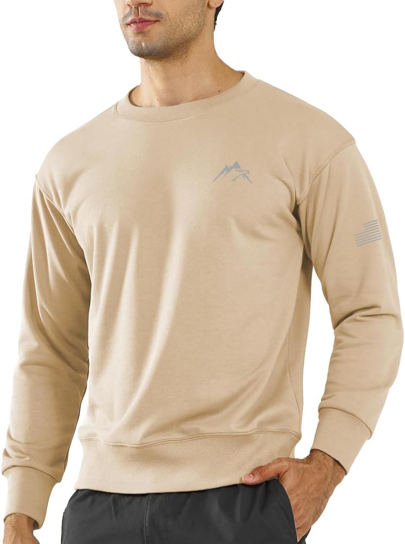 NORTHYARD Men's Crewneck Sweatshirt Long Sleeve Cotton Sweat Shirt Lightweight Athletic Workout Sport Gym Running Sweatshirts (3X-Large, Lightkhaki)