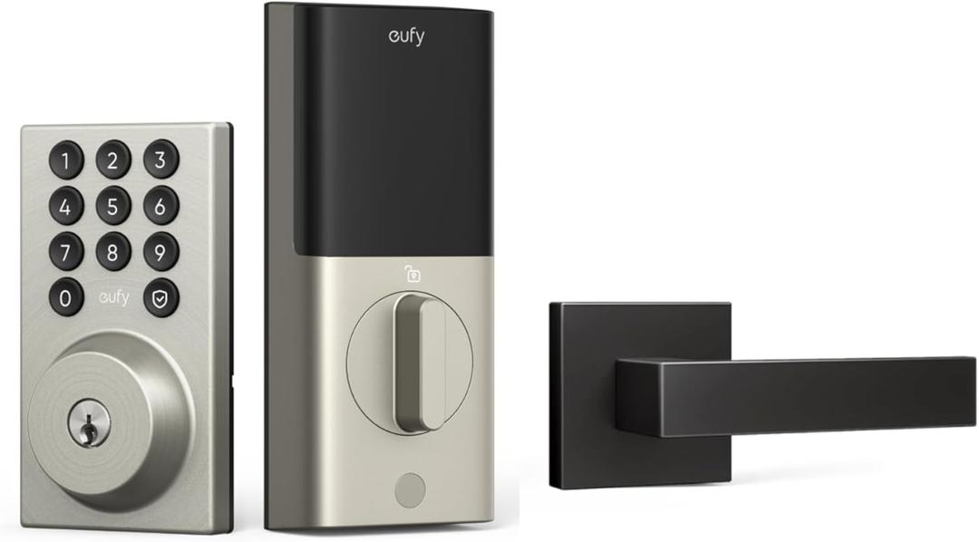 eufy Security Smart Lock C30 Keyless Entry Door Lock with Square Passage Lever Door Handle Set, Nickel