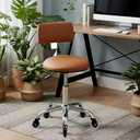 Rolling Stool Chair with Wheels, Office Drafting Chair with Back Support, Height Adjustable Standing Desk Stool with PU Leather Cushion for Home Office Kitchen Vanity Spa Garage Tattoo Dentist(Camel)