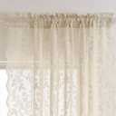 Beige Lace Curtains 63 Inch Length 2 Panels Set Rustic Leaf Floral Patterned Farmhouse Vintage Lace Sheer Curtains for Bedroom Dining Room, Rod Pocket Privacy Window Sheer Lacy Curtains, 42 x 63 Inch