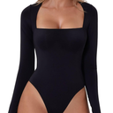 QINSEN Women's Sexy Square Neck Bodysuit Long Sleeve Double Lined Shirt Tops XL