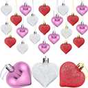 Elcoho 24 Pieces Valentine's Day Heart Baubles Ornaments Heart Shaped Decoration Baubles for Valentine's Day Decoration, 2 Styles (Glossy, Glitter) (White, Pink, Red)