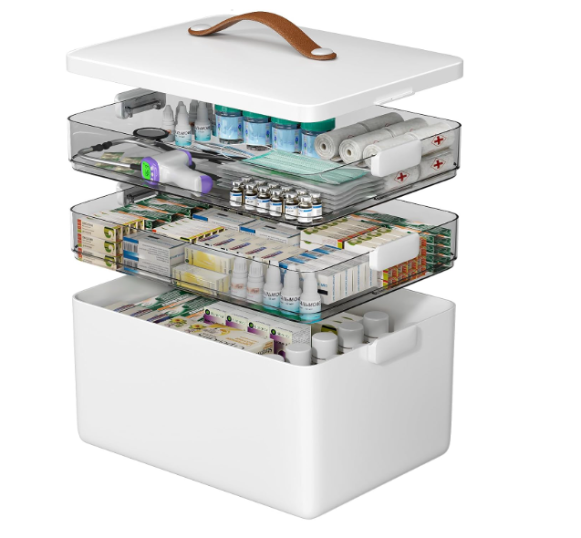 CTIME Medicine Organizer - Portable Medicine Cabinet with Leather Handle, Empty First Aid Kit for Home