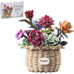 Insgen Ever-Blooming Wooden Bouquet Building Set, 3D Wooden Flower Kit | DIY Botanical Collection Model Set, Home Office Shelf Decor, Detailed Simulation Craft for Adults & Women