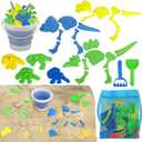 TOY Life 30 Pcs Dinosaur Fossil Beach Toys for Kids Ages 4-8 Collapsible Sand Toys with Dinosaur Toys Silicone Bucket Shovels & Dino Digging Building Kit Molds, Sandbox Toy for Summer, Travel