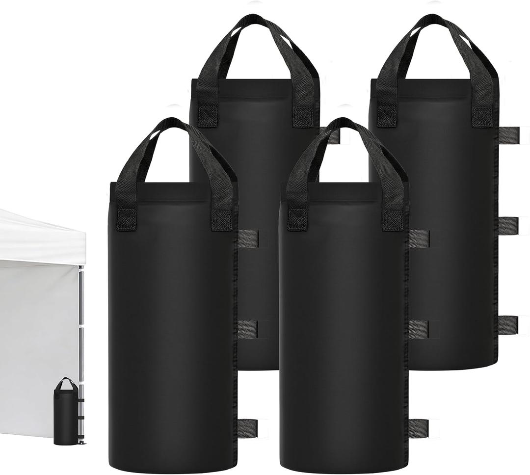 112 LBS Sand Bags for Canopy Weights  4 Pack Heavy Duty Sandbags with Handle, Leak-Proof Oxford Cloth, Wind Resistant Weights for Beach Umbrella, Awning, Camping, Outdoor Events-Black