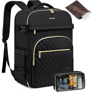 LOVEVOOK Carry On Travel Backpack for Women, TSA Personal Item Travel Bag for Airplanes, Waterproof Carry on Bag Flight Approved 35L Daypack with 2 Packing Cubes, Fits 15.6" Laptop, Black (35L(3pcs), Black(3pcs))