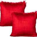 LIGICKY Set of 1 Red Fluffy Pillows Luxury Series Soft Faux Fur Throw Pillow Cover Decorative Square Plush Pillow Case Cushion Cover for Couch Sofa Bed, 18" x 18"