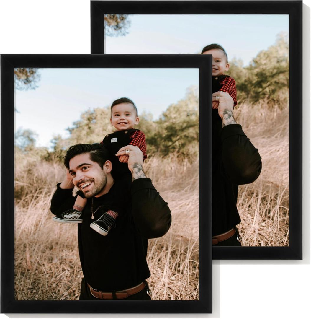 8x10 Picture Frame Set of 2,Display Pictures 8"x10",Black Photo Frame with Shatter Resistant Plexiglass,Picture Frames 8x10 Tabletop and Wall Mount,Poster Frame for Display Certificate Document