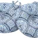 Outdoor Bistro Chair Cushions, Water Repellent Furniture Chair Pads Set of 2, Round Pillow for Decoration Home and Garden, 15x15x4, Medallion Blue