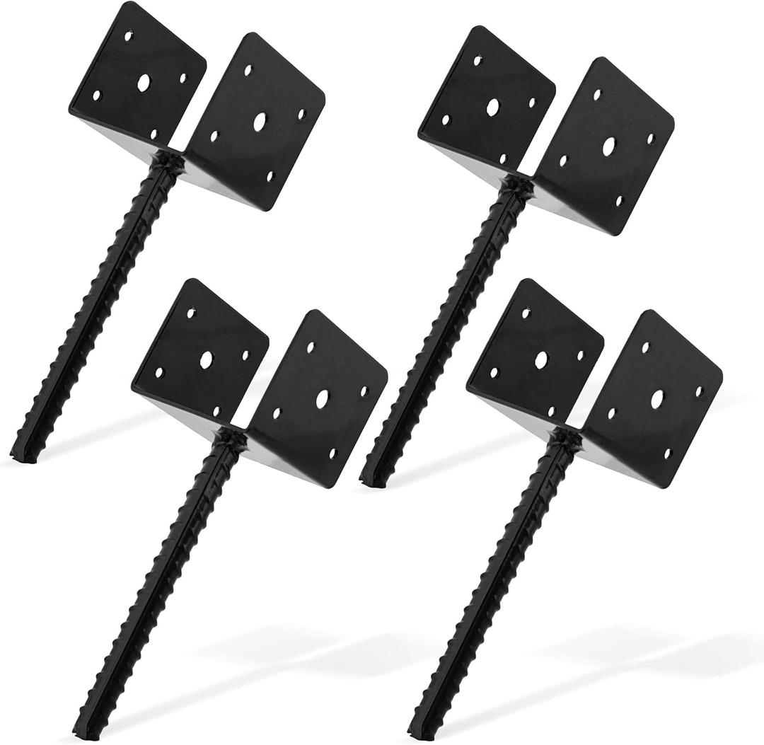 BISupply Concrete Post Anchor 4x4 Post Base Spike 4 Pack - U Shape Fence Post Holder Pergola Brackets Deck Post Base Set