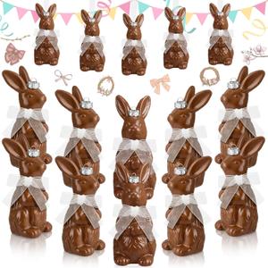 15 Pcs Easter Tree Ornaments 3.9 Inch 3D Chocolate Bunny Easter Tree Decorations Brown Plastic Rabbit Hanging Ornament Spring Rabbit Ball Decorations for Home Basket Filler Party Favors Gifts
