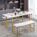 VECELO 3-Piece 63" Extendable Kitchen Table with Benches/Chairs, Modern Breakfast Dinette/Dining Room Set for 4/6/2, Small Space Saving Design, Easy Assembly (White)