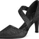 mysoft Women's Pointed Toe Low Stiletto Heel Dress Pumps Shoes - (8, Black-glitter)