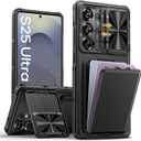 SSLOTSCASE for Samsung Galaxy S25 Ultra Case with Card Holder & Kickstand & Slide Camera Lens Cover, Silicone Edge Protection Rugged Heavy Duty Phone Case Cover for Galaxy S25 Ultra 5G 2025, Black