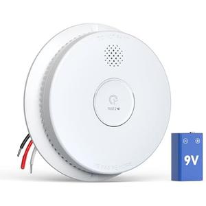 Jemay Smoke Detector, Photoelectric Smoke Alarm with 9V Backup Battery, Hardwired Interconnected Smoke Detector, Fire Alarm with Test/Silence Button for Home, 1 Pack