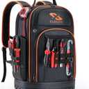 Golkcurx Tool Backpack, Heavy Duty Backpack Tool Bag, 1680D Implements Carrier for Electrician, Durable and Molded Base (Black)
