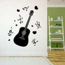 Design With Vinyl Music Wall Decal Guitar and Music Notes Silhouette on White Background Removable - Size: 32 in x 40 in (Black)