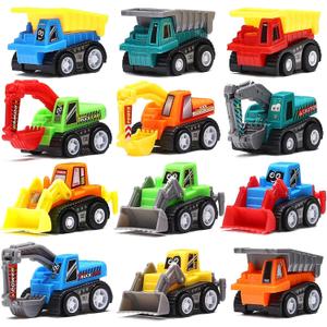 12-Piece Mini Truck Toy Kit - Pull Back Construction Vehicles for Kids, Great Party Favors, Birthday Gifts, Classroom Rewards, and Stocking Stuffers