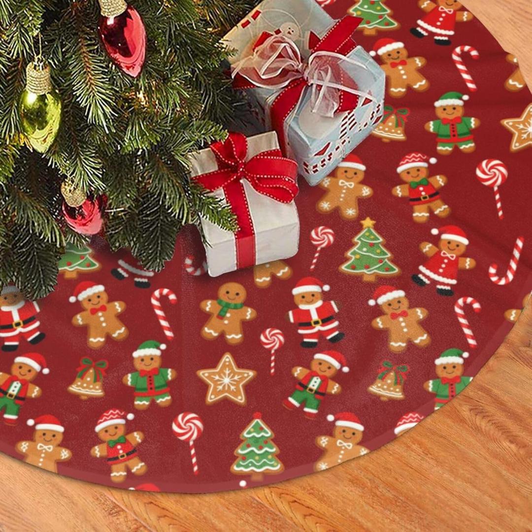 Gingerbread Man Candy Christmas Tree Skirt 48 Inches Holiday Home Party Supplies Xmas Trees Mat Decorations
