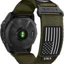 Rugged Nylon Bands for Garmin Fenix 7/Fenix 6/Fenix 5/Fenix 8 E 47mm/5 Plus/6 7 Pro Band for Men,Quickfit Sports Strap Fabric Smartwatch Wristband for Forerunner 965/955/945/935/Instinct 2/EPIX 2 (03-Army Green)