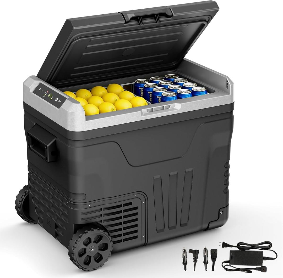 Antarctic Star 12 Volt Refrigerator,53QT(50L)Electric Cooler Compressor, Portable Refrigerator -4~68,Car Fridge 12/24V DC 100-240V AC,Portable Freezer with Wheels&2 Baskets for Camping,Travel,BLACK