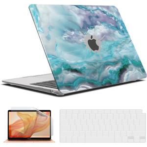 IBENZER Compatible with New MacBook Air 13 inch case 2022 2021 2020 M1 A2337 A2179 A1932, Hard Shell Case&Keyboard Cover&Screen Film for Mac Air 13 with Touch ID (2018-2022), Blue Marble, AT13-BLMB+2