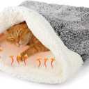 Self Heating Cat Sleeping Bag Indoor Self Warming Cat Bed Cave Heated Pad Cozy Soft Winter Washable Wrap Pet Snuggle Sack Pouch for Puppy Dog Kitten, 24 x 21 Inch(Rustic,Gray)