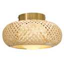 Folux Boho Light Fixture Ceiling Mount, Bamboo and Opal Glass, Mini Size 9.8’’, Hand-Woven Bamboo, for Hallway Entryway Bedroom Kitchen, Modern Farmhouse Light Fixture