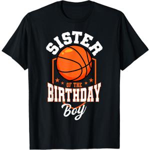 Sister Of The Birthday Boy Basketball Theme Bday Party T-Shirt, Small, Black