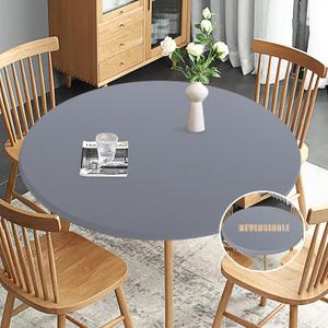 Obstal Fitted Round Table Cloth, Reversible Waterproof Stain Resistant Elastic Stretch Tablecloth, Wipe Clean Table Cover for Outdoor/Indoor Use, Fits Round Tables up to 48" - 56" Diameter, Grey