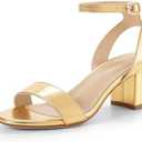Amazon.com | DREAM PAIRS Women's Open Toe Ankle Strap Low Block Chunky Heels Sandals Party Dress Pumps Shoes,Size 8, Gold/Metallic,CARNIVAL | Heeled Sandals