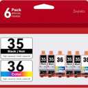 PGI-35 CLI-36 Ink Cartridges 6 Pack (4X Black, 2X Tri-Color) Replacement for Canon 35 36 Ink Work with Canon Pixma iP110 iP100 TR150 TR160 Printers