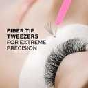 M LASH Tweezers for Eyelash Extensions (Set of 4) - Professional Lash Extension Tweezers - Fiber Tip, Japanese Steel, Diamond Grip Eyelash Extension Tweezer set (Teal)