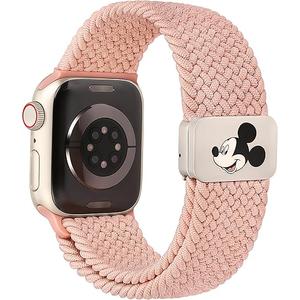 Braided Cartoon Magnetic Clasp Band Compatible with Apple Watch Bands 40/38/41/42/44/45/46/49mm Women Men, Stretchy Elastic Nylon Woven Strap for iWatch Series 11 10 9 8 7 6 5 4 SE/Ultra 3 2 1 (Nude Pink)