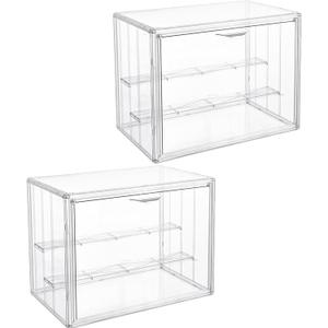 Attelite 2pack Clear Acrylic Display Boxes,3 Tiers Display Case with 2 Movable Plates, Display Storage Box with Magnetic Door, Stackable Showcase for Action Figures