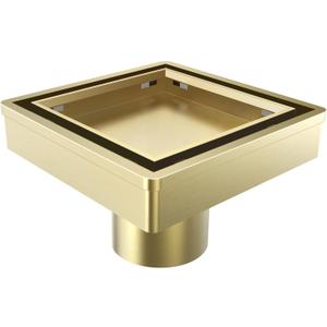 6 Inch Gold Shower Drain, Modern 2-in-1 Tiled Shower Drain - 304 Stainless Steel Square Shower Floor Drain for Bathroom, Brushed Gold Drain Shower with Tile Insert Grate Removable, Hair Strainer