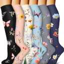 6 Pack Copper Compression Socks for Women and Men Circulation-Best Support for Medical, Running,Nursing,Athletic (Large-X-Large, D-assorted1-flower)