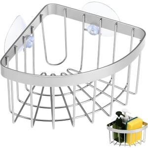 Kichvoe Suction Sponge Holder for Kitchen: Movable Sink Sponge Holder with Strong Suction Cup 304 Stainless Steel Soap Dish for Bathroom Kitchen