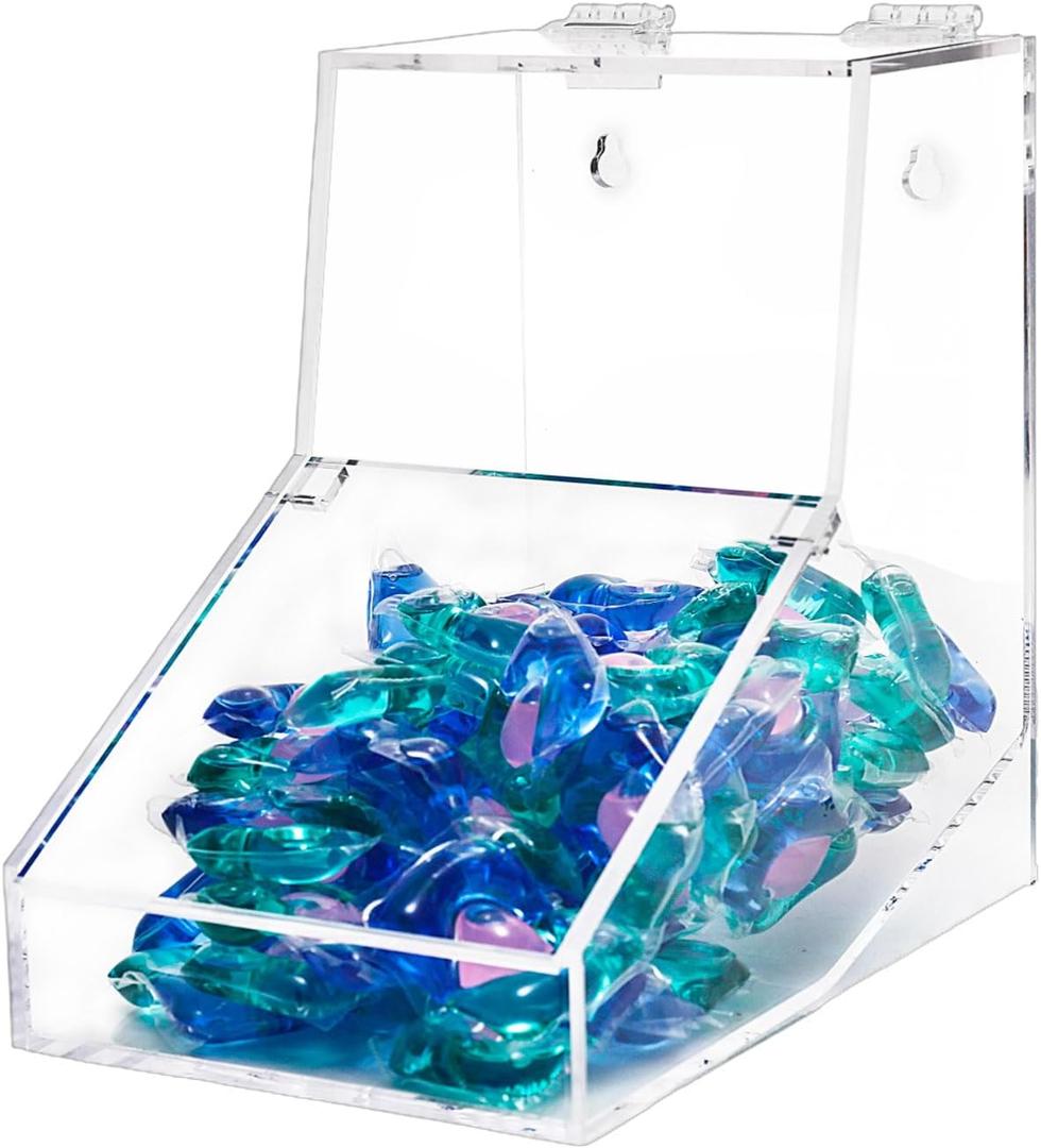 Laundry Pods Container, Acrylic Candy Dispenser Holder with 2 Lids, Dishwasher Pod Holder, Coffee Pod Holder, Laundry Pod Holder for Laundry Room, Kitchen, Home (1 pcs, 8.6"L x 7.1"W x 8.6"H)
