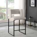 Meridian Furniture Caleb Collection Modern | Contemporary Counter Height Stool with Unique Square Back and Sturdy Iron Legs, Set of 2 Cream Velvet, 19.5" W x 20.5" D x 36" H