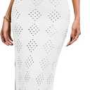 Fisoew Womens Crochet Swimsuit Cover Up Sleeveless Halter Neck Sexy Bodycon Backless Summer Knit Beach Vacation Maxi Dress, S