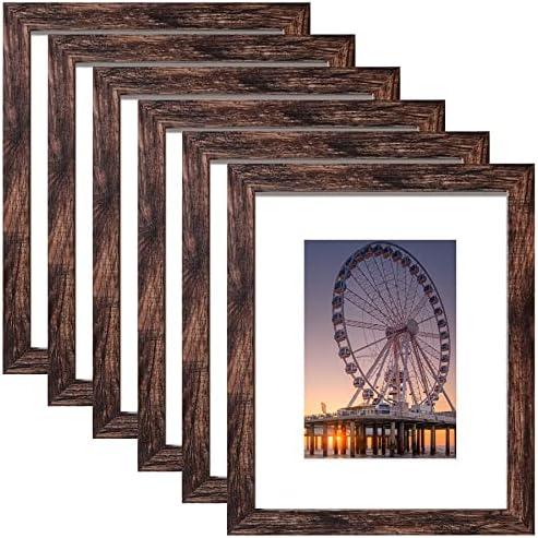 BESCRCL 8x10 Picture Frame Brown Set of 6, Display Pictures 5x7 with Mat or 8x10 Without Mat for Wall Mounting or TableTop