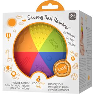caaocho Pure Natural Rubber Sensory Ball Rainbow 4" - All Natural Sensory Toy, Promotes Sensory Development, Rainbow Colors, Perfect Bouncer, Gentle Squeaking, BPA Free, PVC Free, Food-Grade Paint