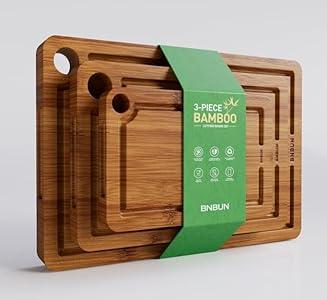 Bamboo Cutting Board for Kitchen, 3-Piece Set with Juice Grooves, Side Handles & Non-Slip Mats  Durable Bamboo Chopping Board for Meat, Vegetables and Fruits