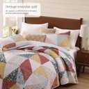 BLOOMHAVEN Quilt Set King Size, Patchwork Burnt Orange Floral Quilt Sets, Reversible Bedspread Lightweight and Breathable for All Seasons, Soft Quilted Bedspread with 2 Pillow Shams