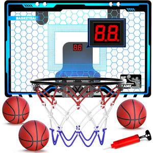 HopeRock Indoor Mini Basketball Hoop for Kids, Basketball Hoops Over The Door with LED Lighting, Mini Hoop with Scoreboard & 3 Balls, Basketball Toys Gifts for 5 6 7 8 9 10 11 12 Year Old Boys Girls