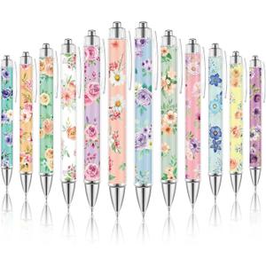 Dispowreath 12 Pcs Christmas Flower Pens Colorful Floral Ballpoint Pens Retractable Black Ink for Women Flower Writing Spring Journaling Floral Gifts Office Supplies Colleagues, Teachers, Students