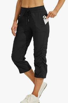 Willit Capris Travel Pants Lightweight Striped Woven Workout Casual Pants with Pockets, L, Black